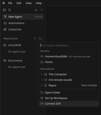 Screenshot of Cursor's connect button